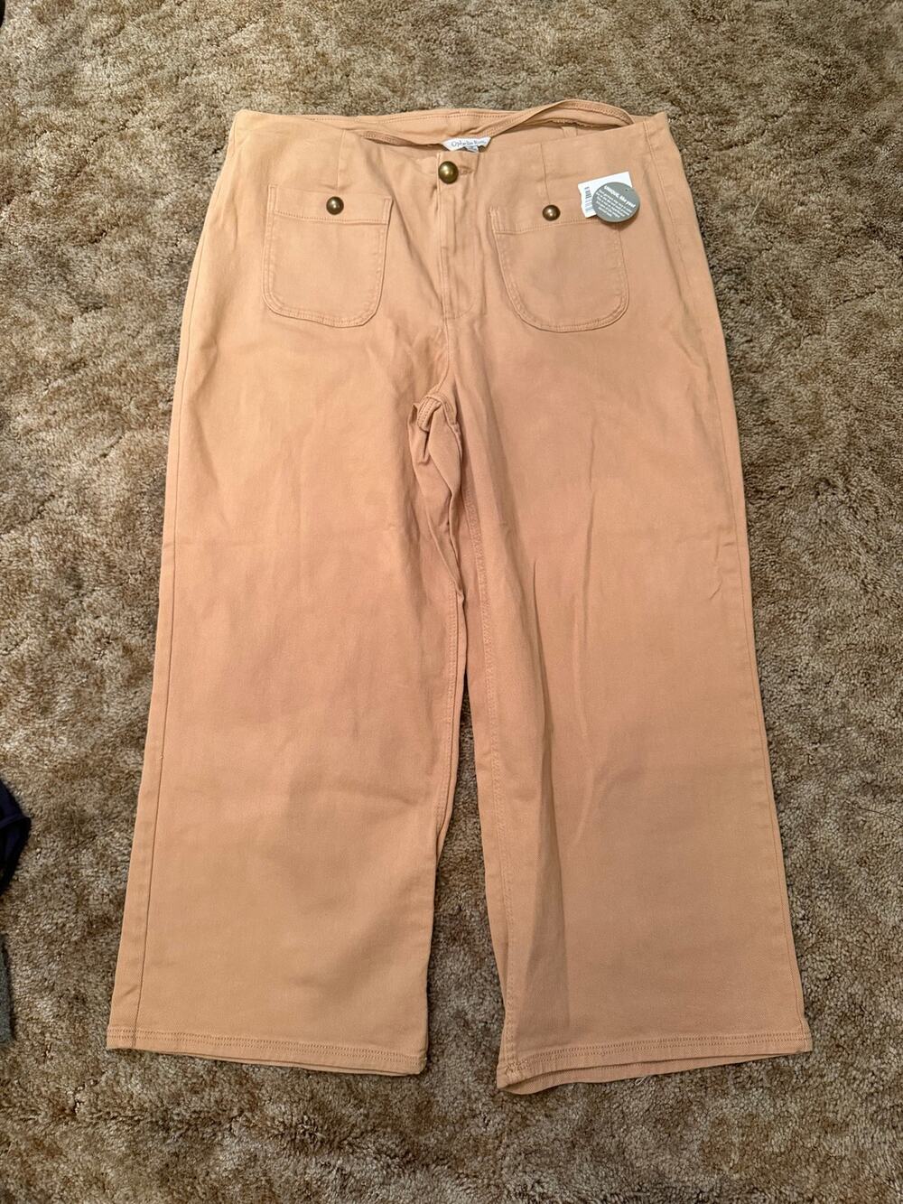 Ophelia Roe High Rise Cropped Utility Pants NWT Peach Tan Wide Leg Colette